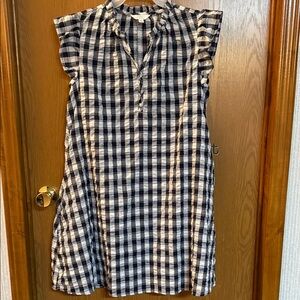 Blue & White Gingham Sleeveless Tunic Dress with pockets